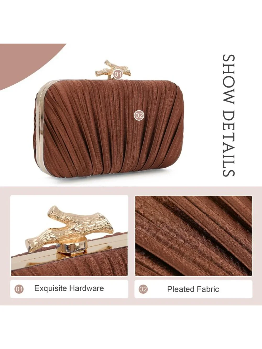 👜 Women's Coffee Evening Bag Pleated Clutch Bag with Chain for Wedding Party